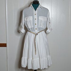 Maryley Cotton Crochet Trim  Pleated Skirt Shirt Dress. Size S.